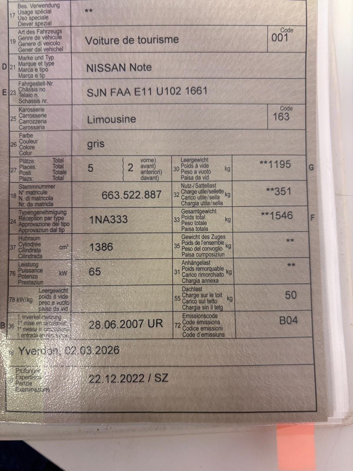 Nissan Note 2007 212'000 km non roulant véhicule pour export Vallorbe Suisse romande Drive ON SA — photo 6